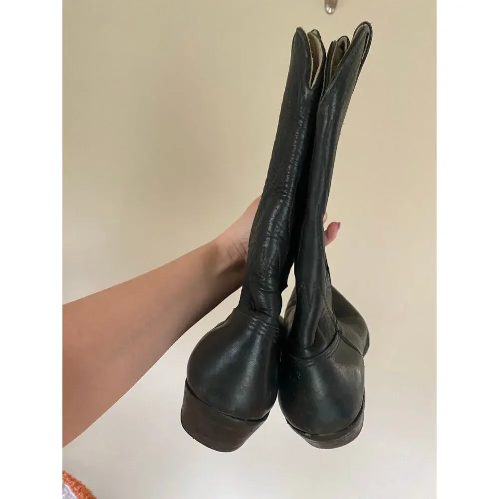 Stewart Boot Co. 0124 Men's 10.5 Black Handmade Cowboy Western Boots Heavy Heel